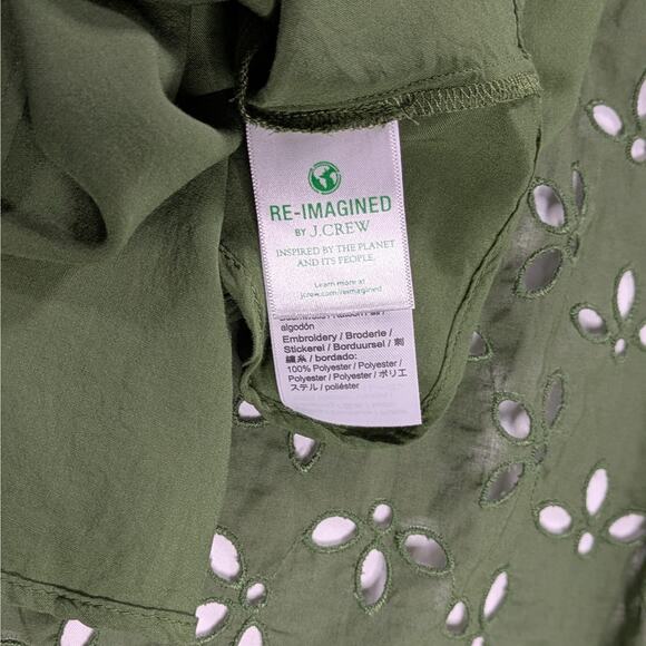 J.Crew Mozy Green Eyelet Top Sz 4 Puff Sleeve Boho Earthy Lagenlook Blouse - Picture 12 of 14